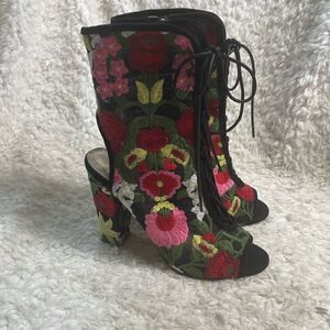 Hot tomato Sheer Mesh multi color floral embroidery lace up corset peep toeSZ11M